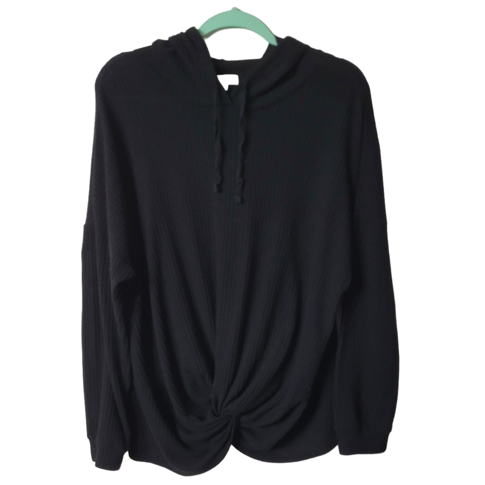 Ultra Flirt Black Hooded Waffle Knit Cozy Top Size 3XL